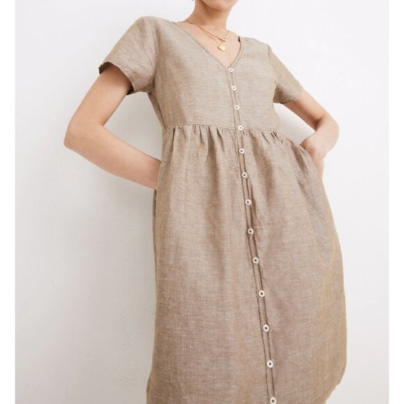 Madewell Linen Blend Mini Dress Size Small Button Front Alexandra Pockets - Picture 1 of 13